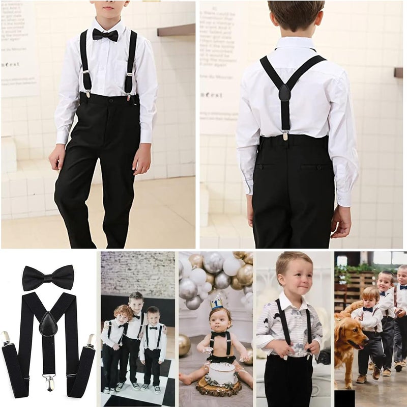 OVOY Kids Adjustable Suspenders and Bow Tie Set - Black Elastic Y-Back Suspenders for Boys & Girls Toddler Ages 2-10 Years - Image 4